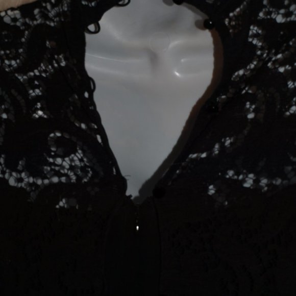 Mid-length Black Lace DRESS BY ELLEN TRACY SIZE6 USED With High Neck Long Sleeve - Picture 6 of 11